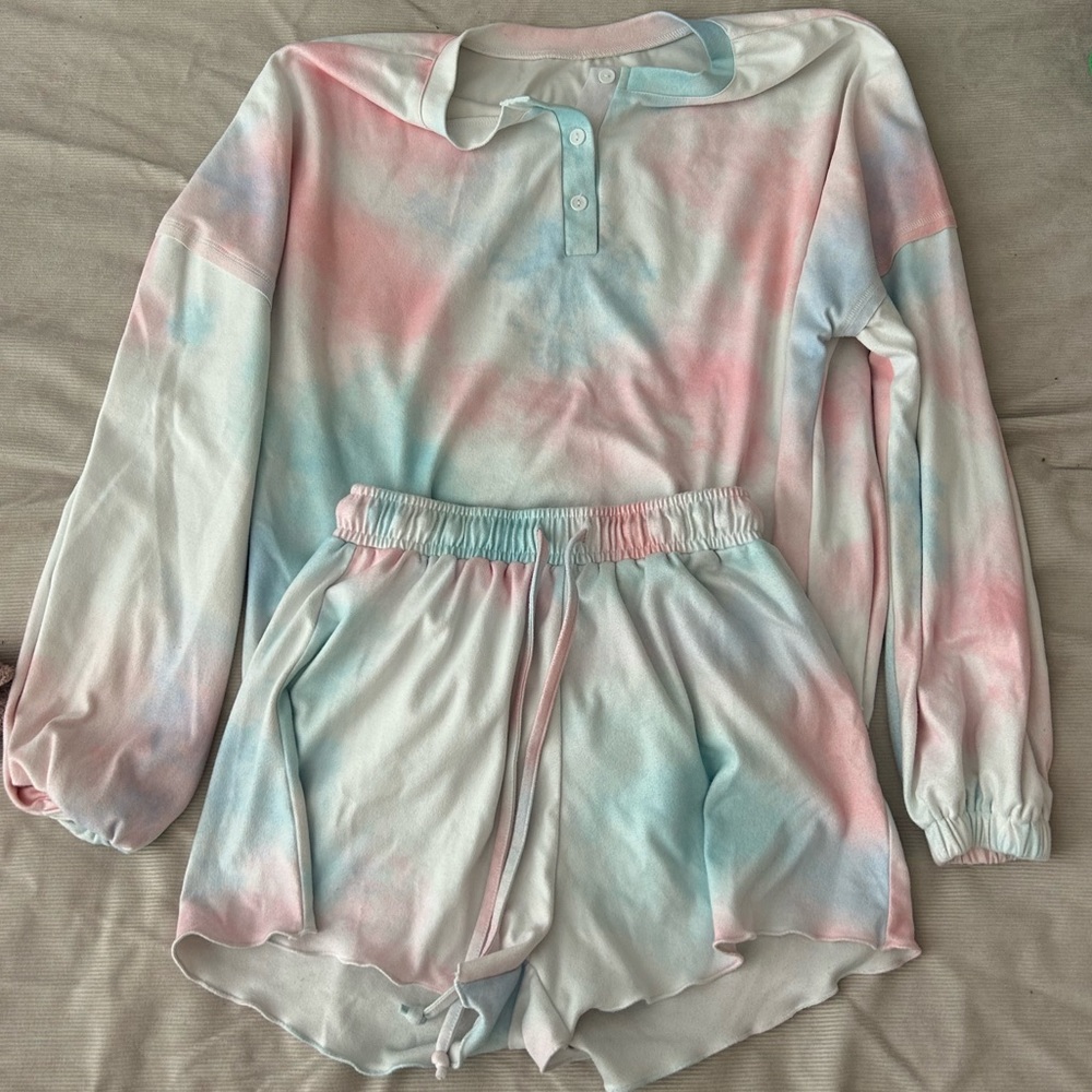 Pink, Blue and White tie dye Pajama Set